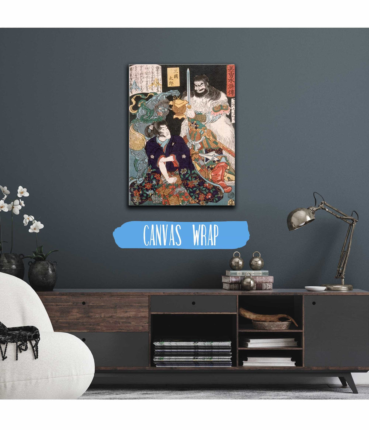 Sangoku Taro Kneeling Before Demon And Warrior by Tsukioka Yoshitoshi