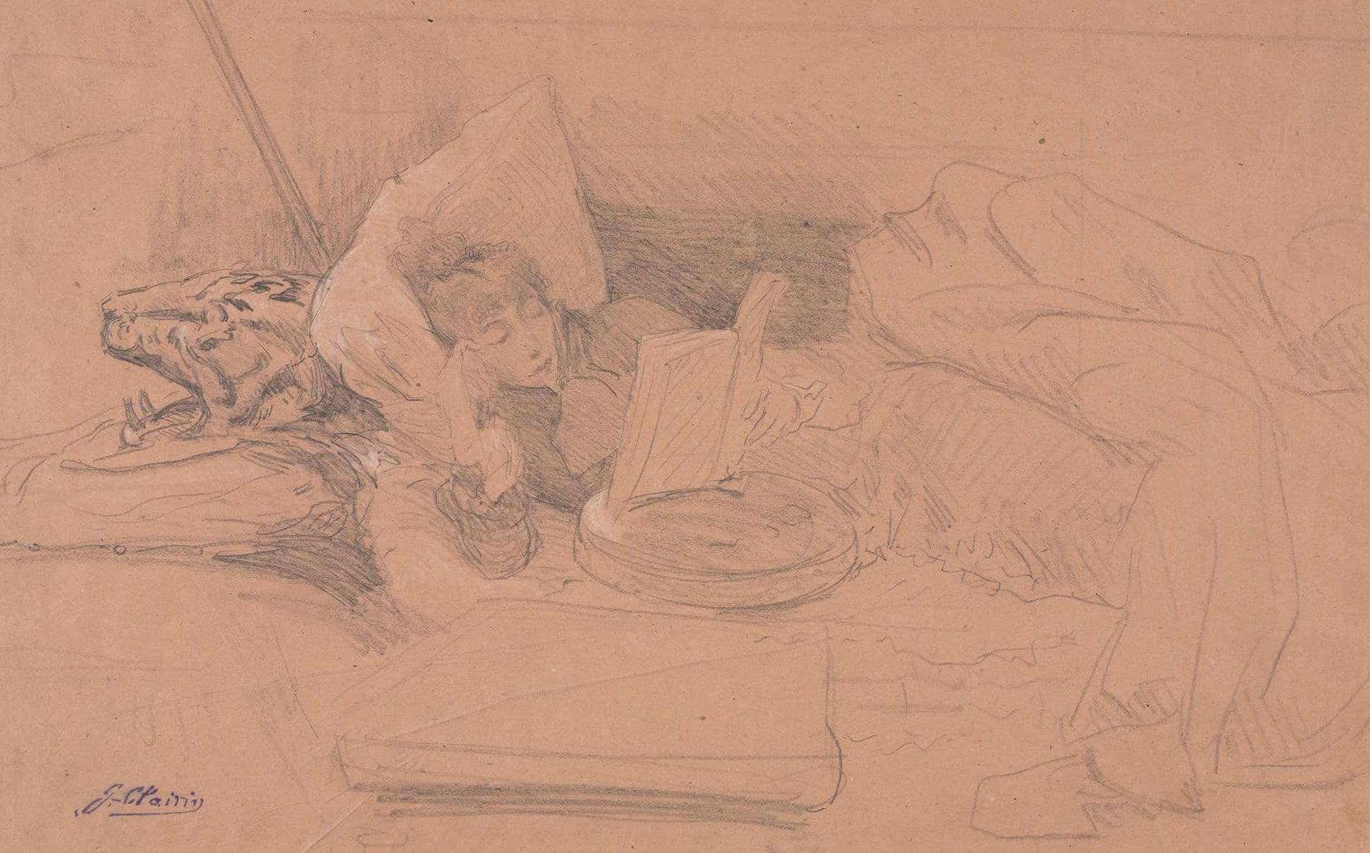 Sarah Bernhardt Reclining On A Divan Reading by Georges Jules Victor Clairin