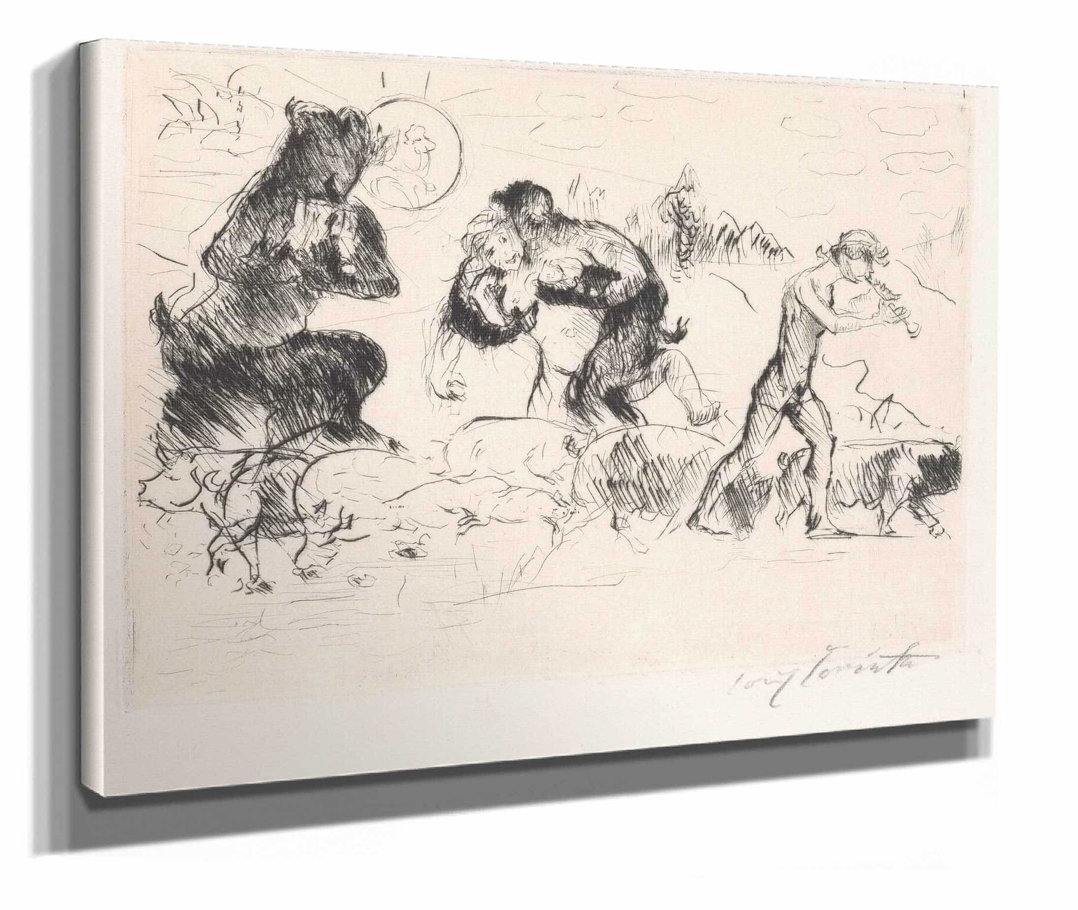 Saters Een Nimf Een Faun En Een Toom Varkens by Lovis Corinth