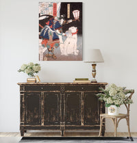 Satomi Jirotaro Yoshinari Inspecting A Head Carried By A Dog by Tsukioka Yoshitoshi