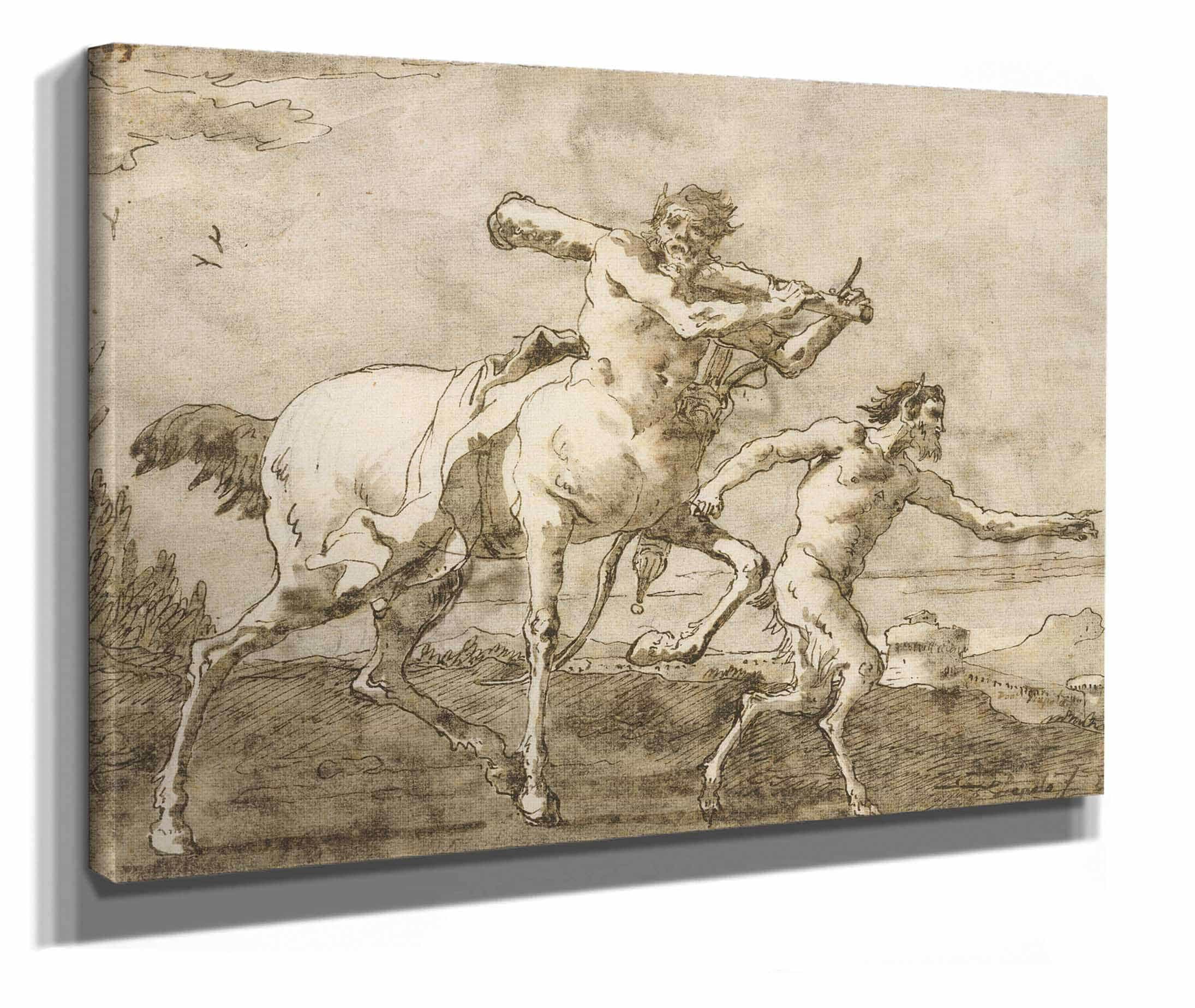 Satyr Leading A Centaur Who Carries A Club Bow And Quiver by Giovanni Domenico Tiepolo