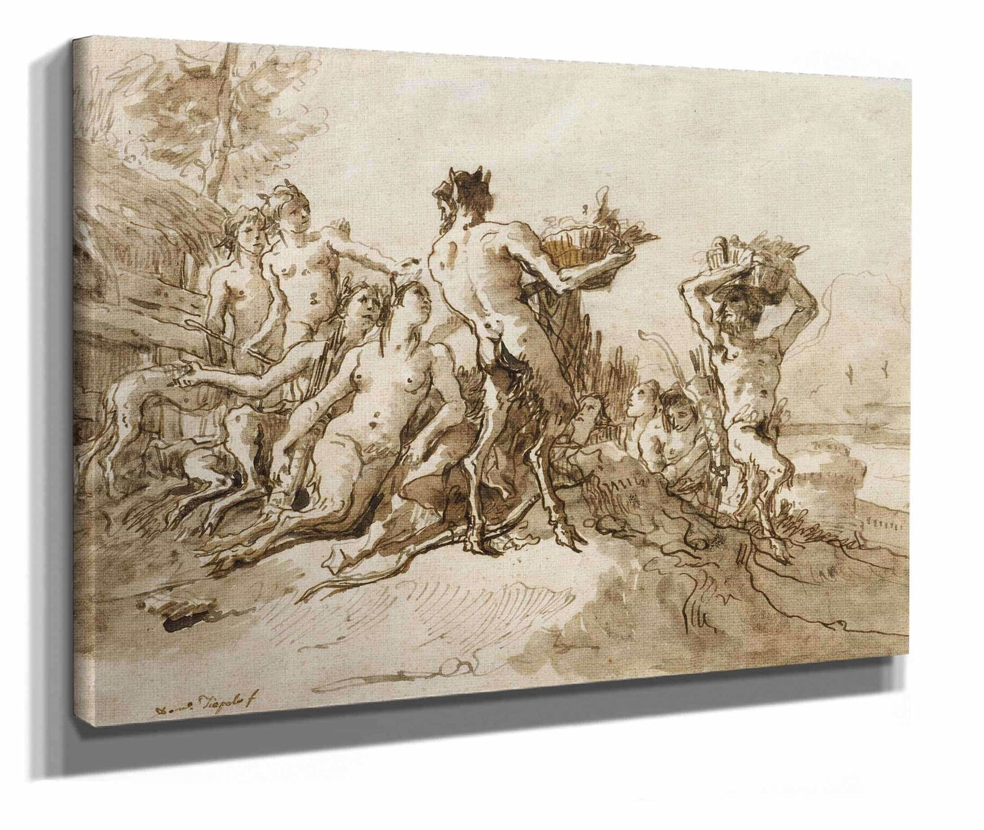 Satyrs Carrying Baskets Of Provision For Their Families  by Giovanni Domenico Tiepolo