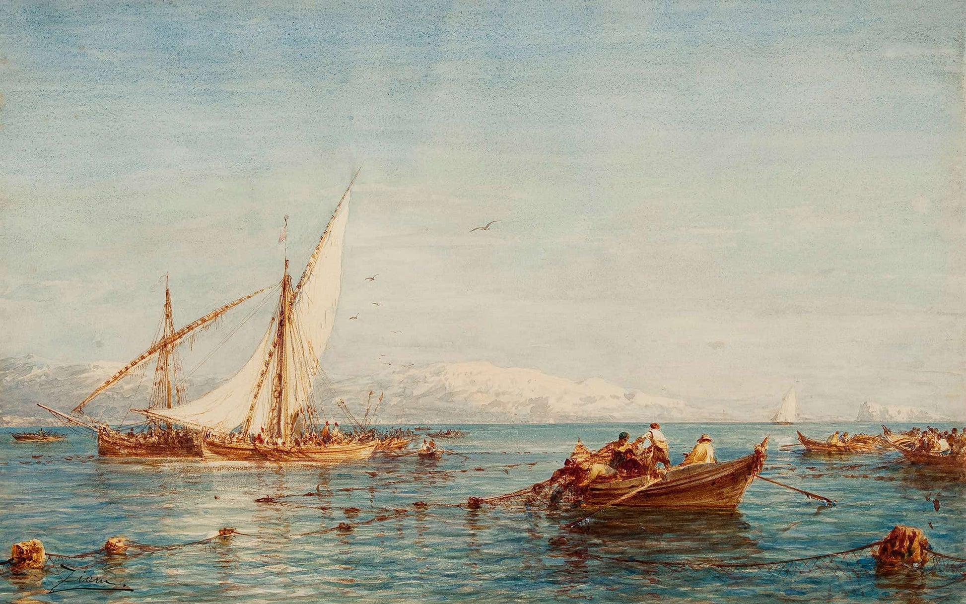 Sausset Environs De Marseille La Peche Au Thon by Felix Ziem
