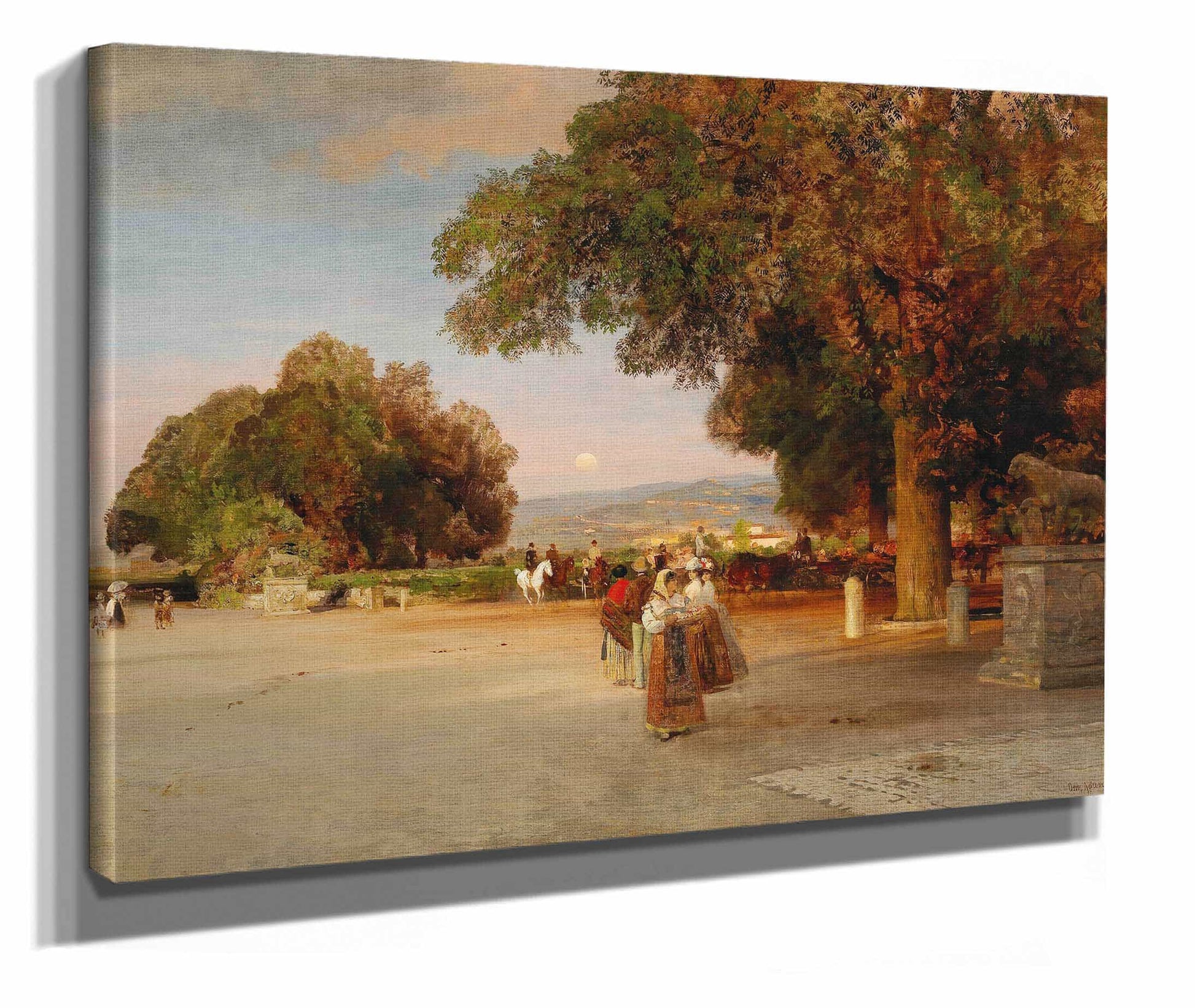 Scene At Dusk On The Terrace Of Villa Grazioli In Grottaferrata by Oswald Achenbach