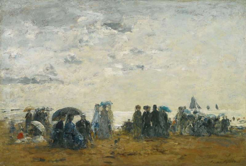 Scene De Plage A Trouville by Eugene Boudin