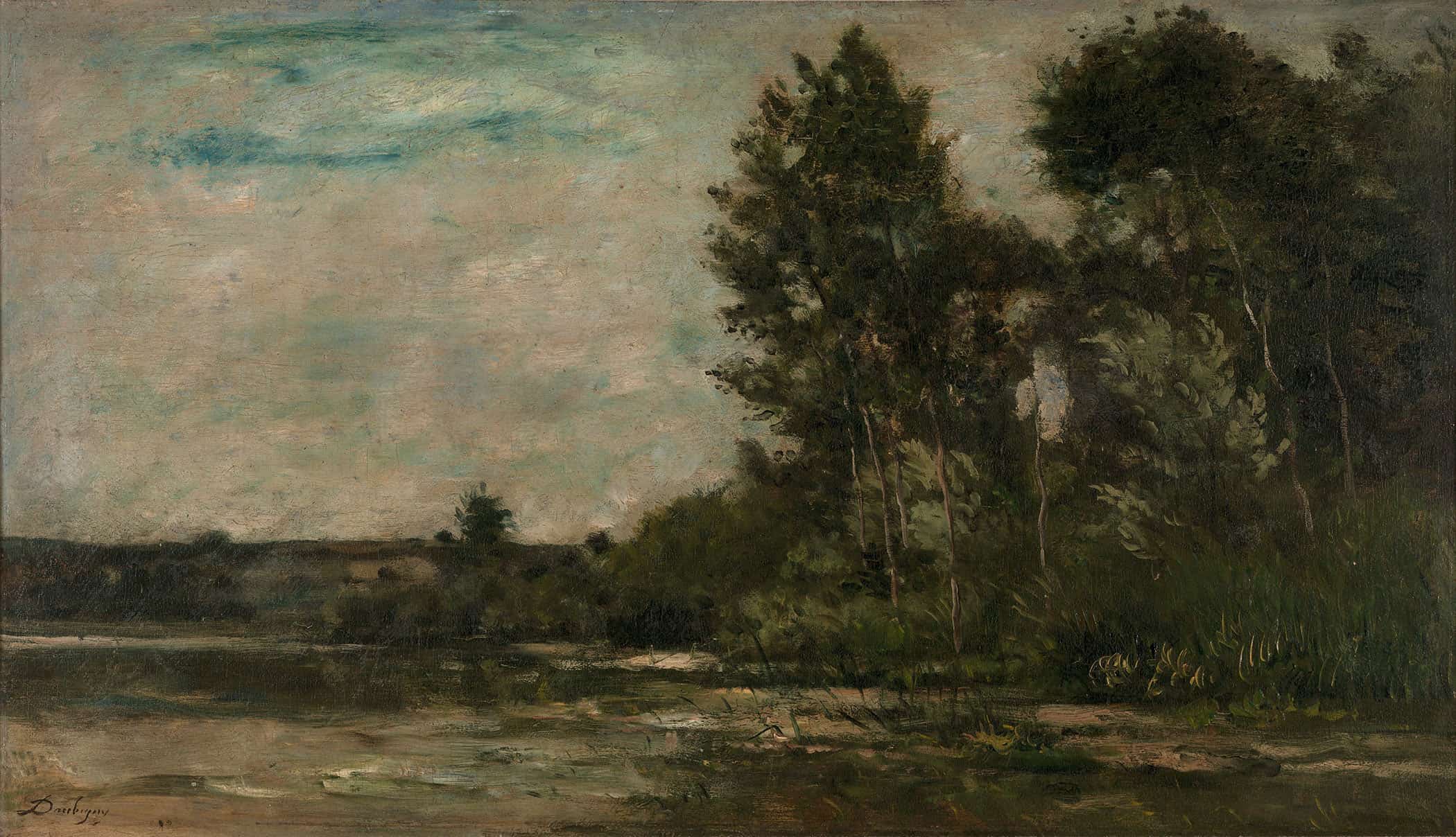 Scene De Riviere River Scene by Charles Francois Daubigny