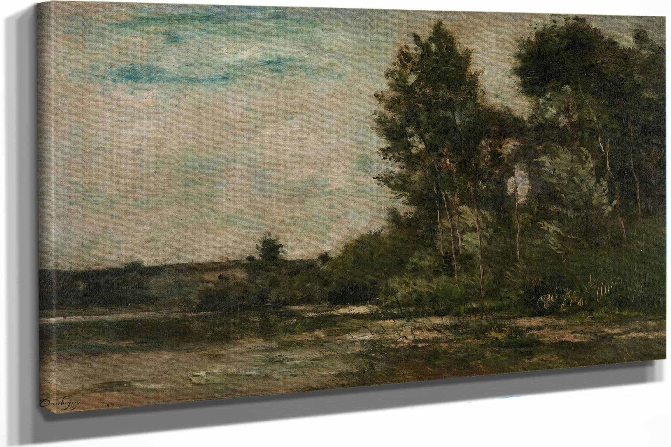 Scene De Riviere River Scene by Charles Francois Daubigny
