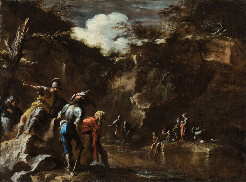 Scene From Greek History Thales Causing The River To Flow On Both Sides Of The Lydian Army by Salvator Rosa