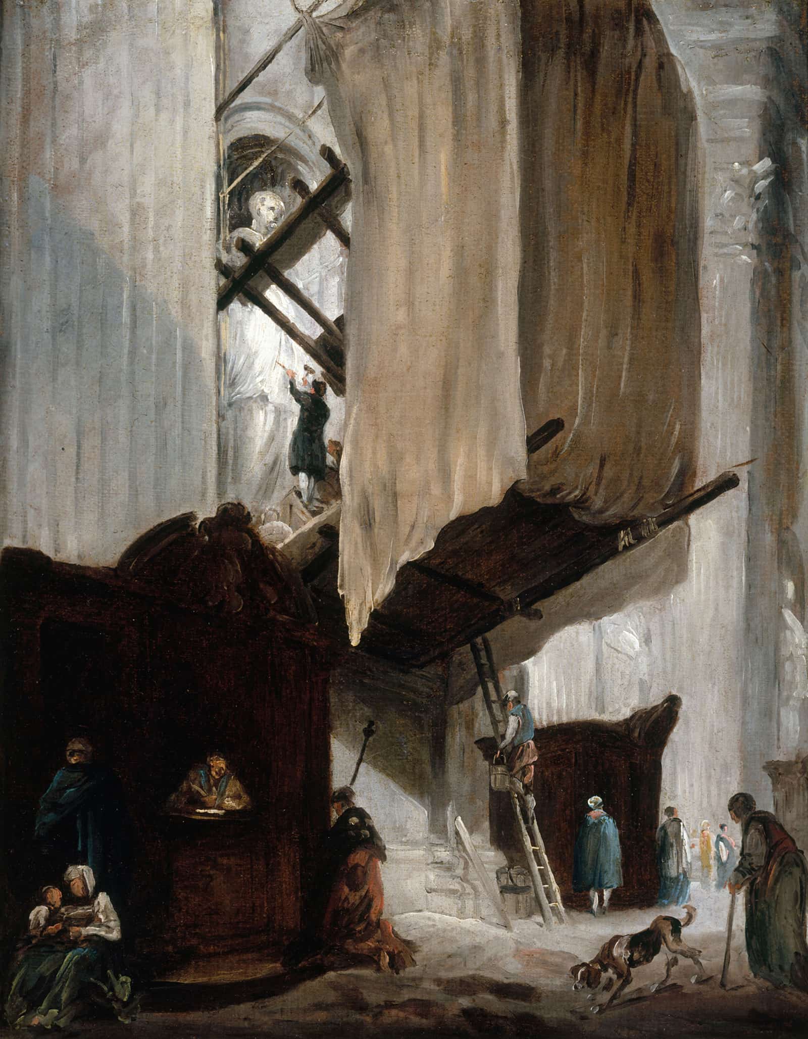 Sculpteur Travaillant A La Statue Dun Saint A Saint Pierre De Rome by Hubert Robert