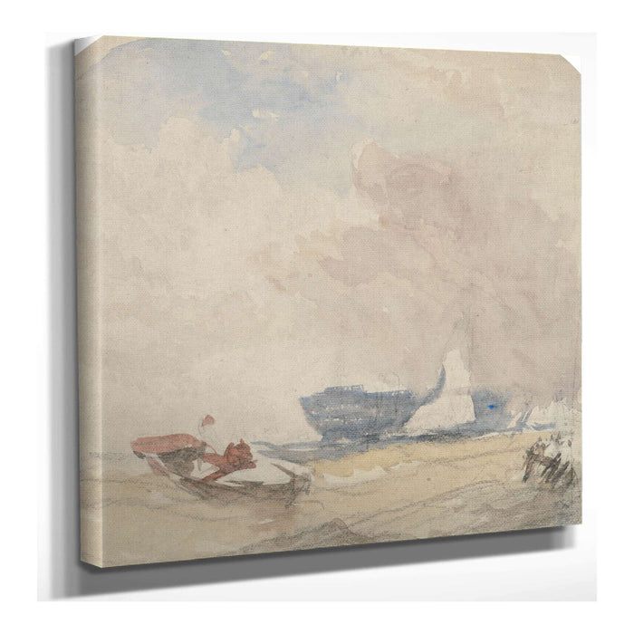 Sea Study With Hulk Sailing Boat And Rowing Boat S by David Cox