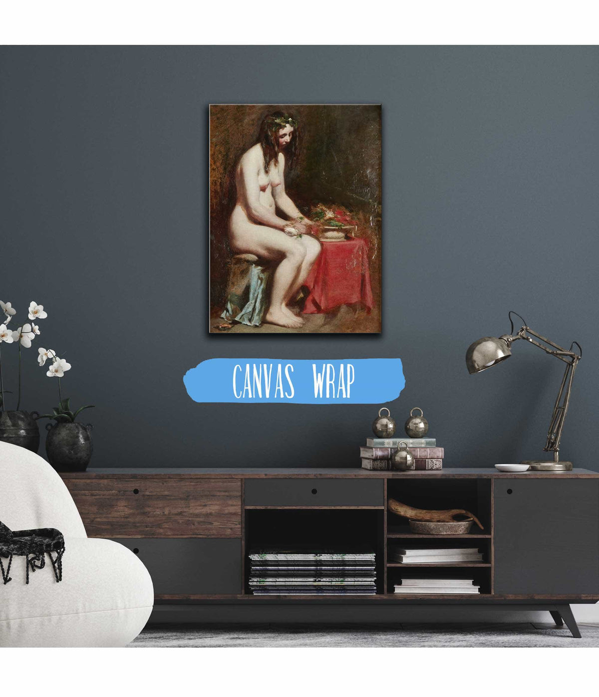 Seated Female Nude With Flowers In Her Hair And A Still Life By Her Side by William Etty