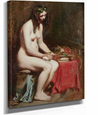 Seated Female Nude With Flowers In Her Hair And A Still Life By Her Side by William Etty