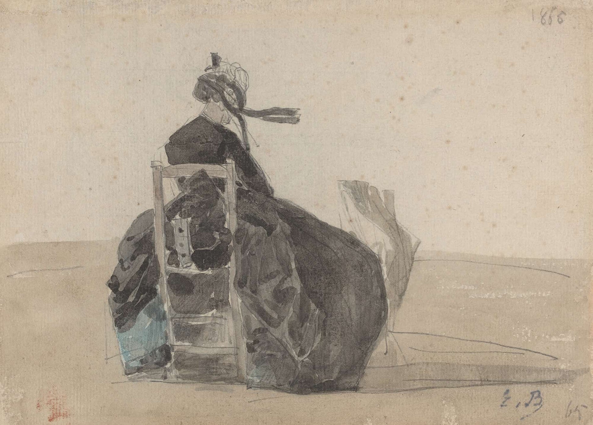 Seated Lady In Black Trouville by Eugene Boudin