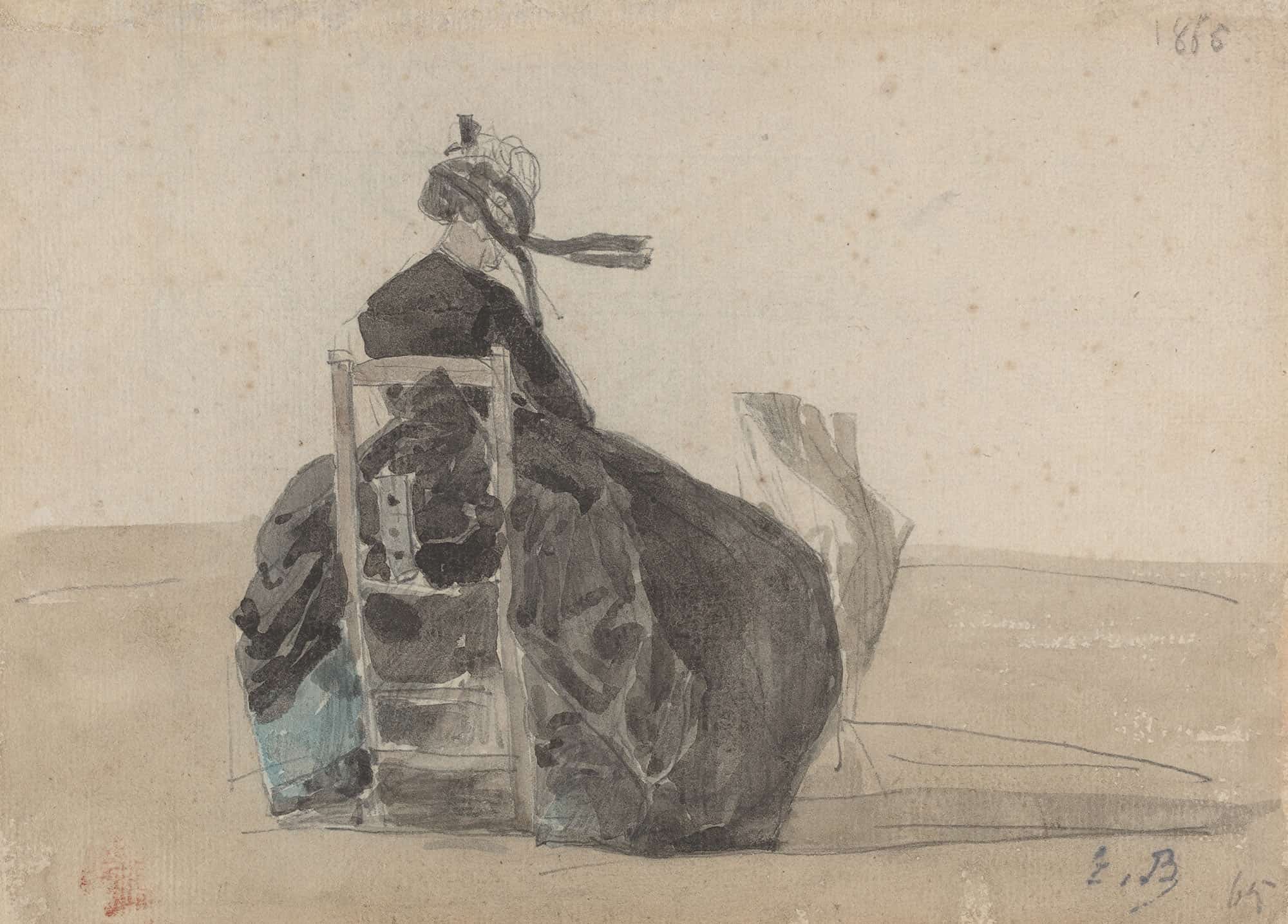 Seated Lady In Black Trouville by Eugene Boudin