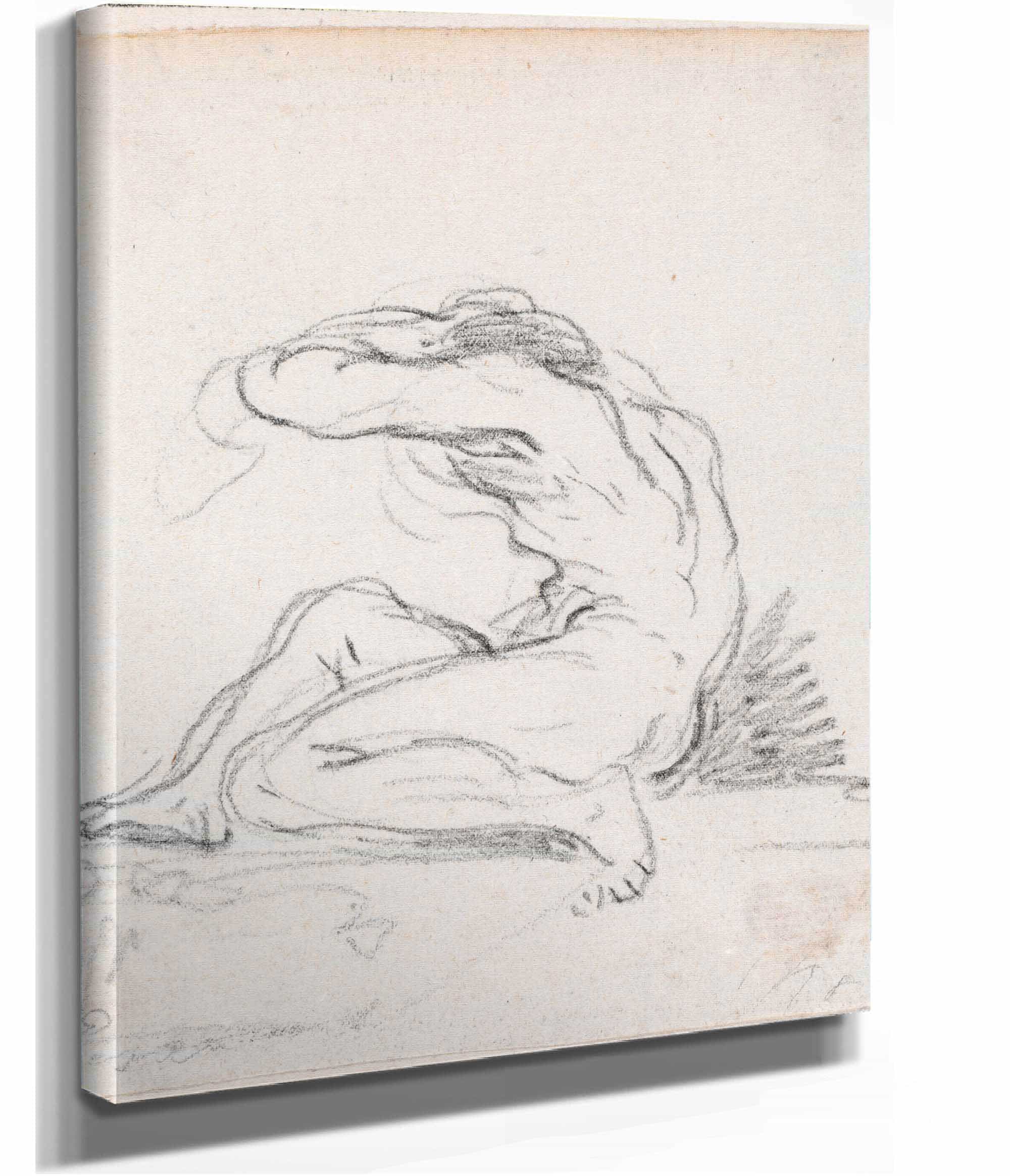 Seated Male Nude With Arm Over Head Seen From The Side Probably C by Hubert Robert