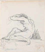 Seated Male Nude With Arm Over Head Seen From The Side Probably C by Hubert Robert