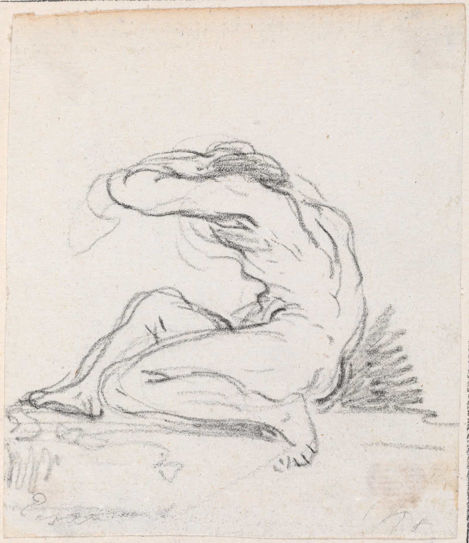 Seated Male Nude With Arm Over Head Seen From The Side Probably C by Hubert Robert
