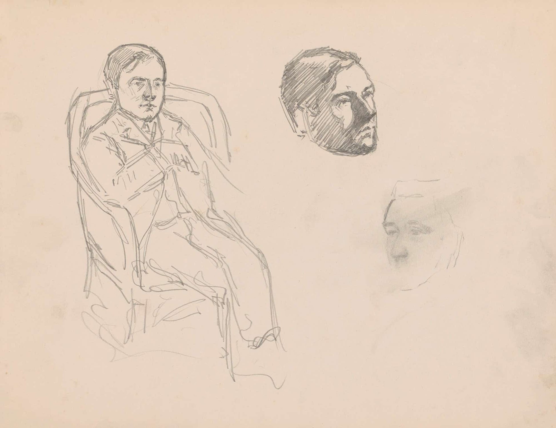 Seated Man And Two Heads by Jules Schmalzigaug