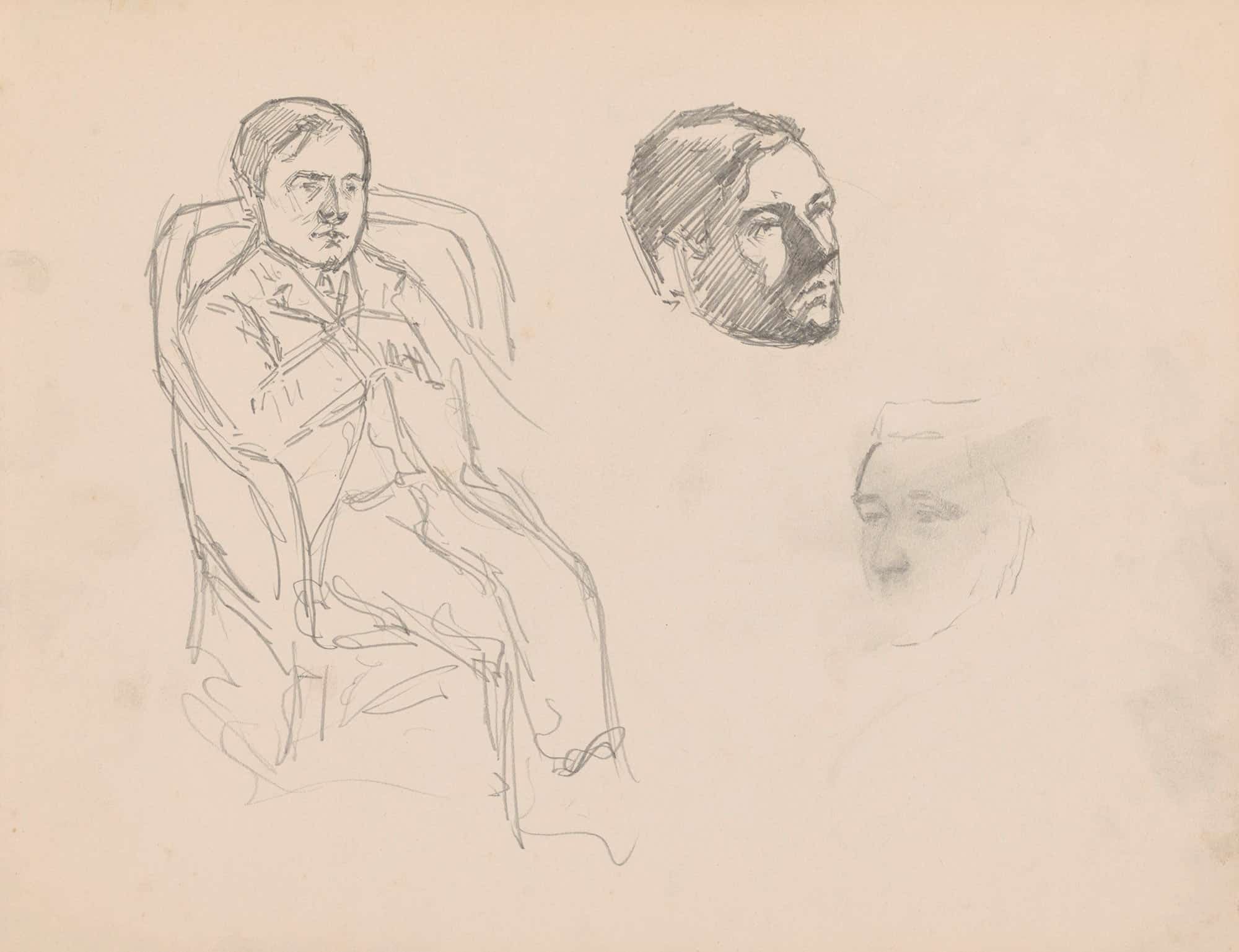 Seated Man And Two Heads by Jules Schmalzigaug