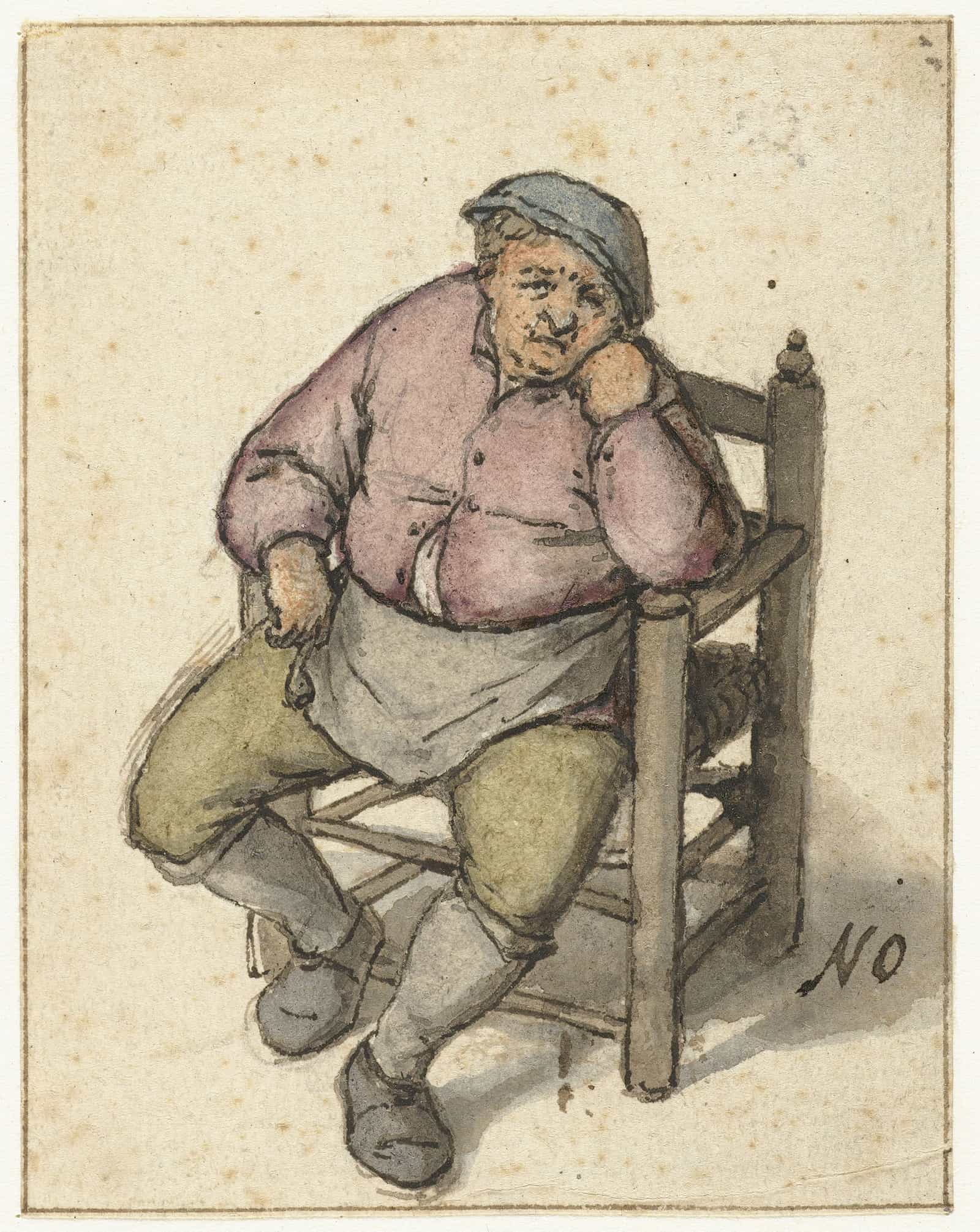 Seated Man With A Pipe  by Adriaen Van Ostade