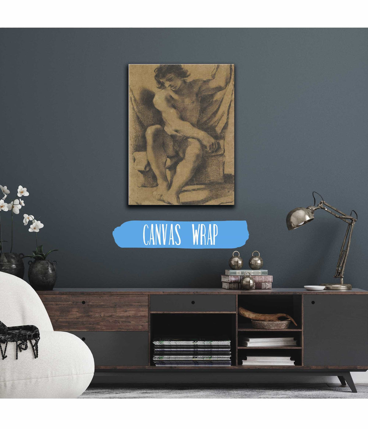 Seated Nude Young Man In Nearly Frontal View by Guercino