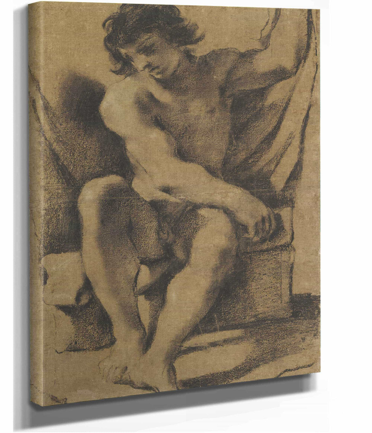 Seated Nude Young Man In Nearly Frontal View by Guercino