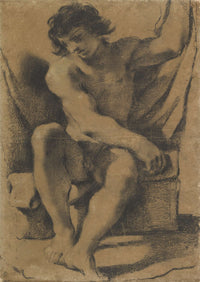 Seated Nude Young Man In Nearly Frontal View by Guercino
