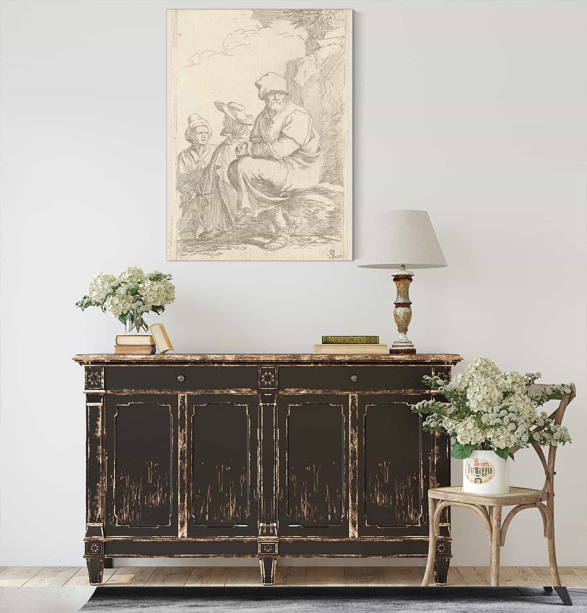 Seated Peasant With Two Other Men  by Salvator Rosa