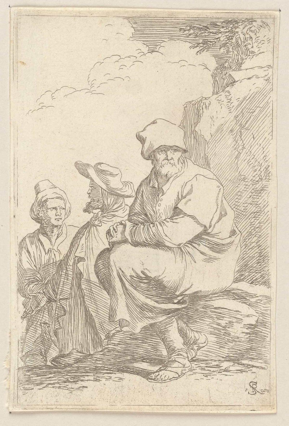 Seated Peasant With Two Other Men  by Salvator Rosa