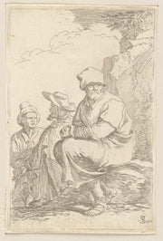 Seated Peasant With Two Other Men  by Salvator Rosa