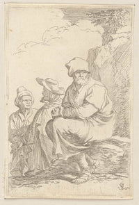 Seated Peasant With Two Other Men  by Salvator Rosa