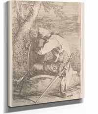 Seated Soldier Leaning On His Shield  by Salvator Rosa