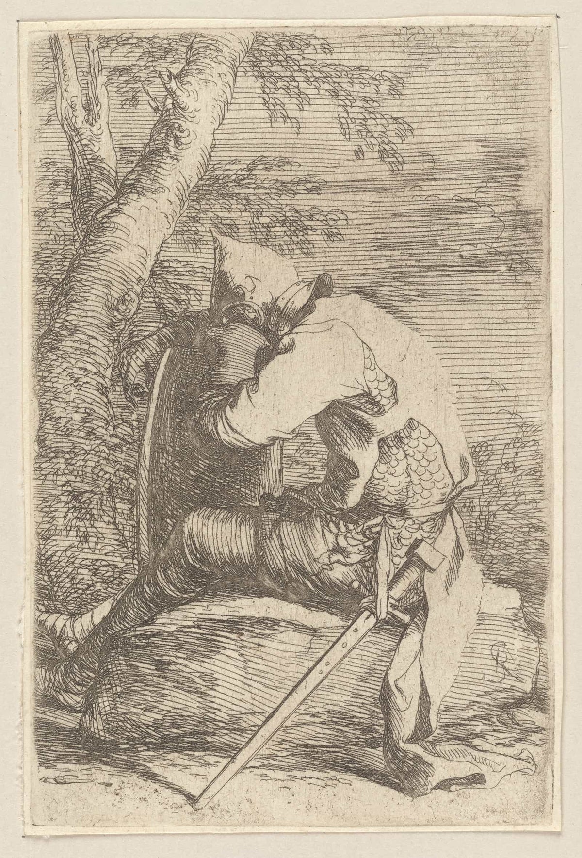 Seated Soldier Leaning On His Shield  by Salvator Rosa