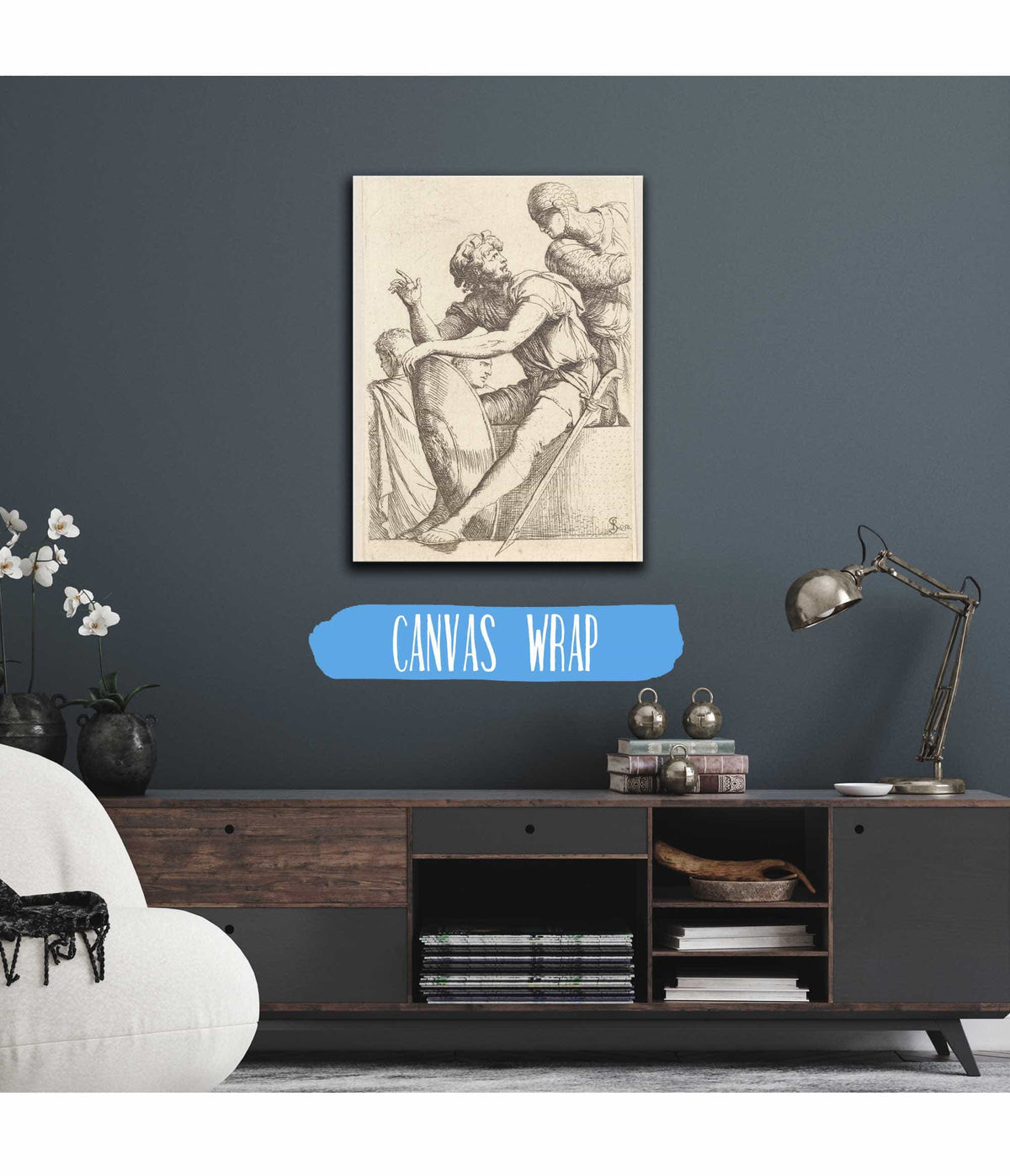 Seated Soldier With Shield And Two Other Figures  by Salvator Rosa