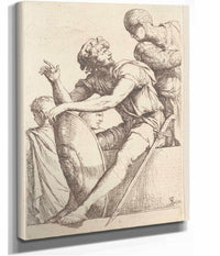 Seated Soldier With Shield And Two Other Figures  by Salvator Rosa