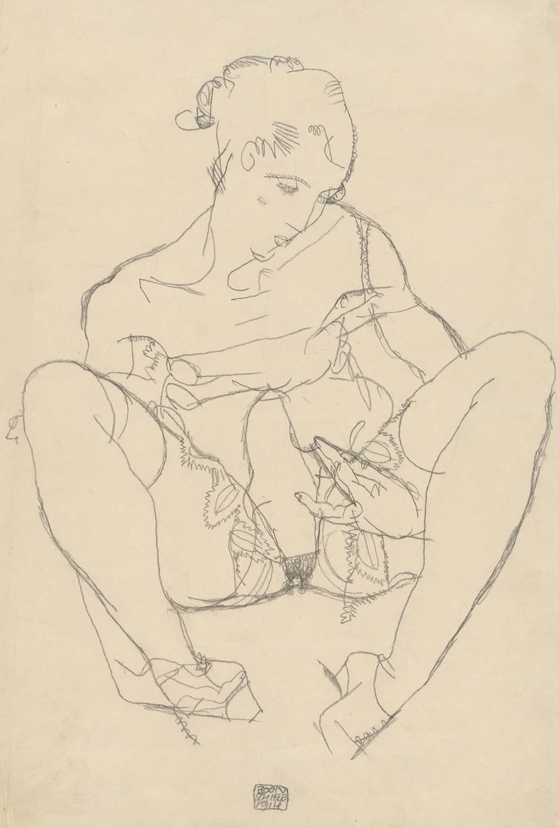 Seated Woman In Chemise by Egon Schiele
