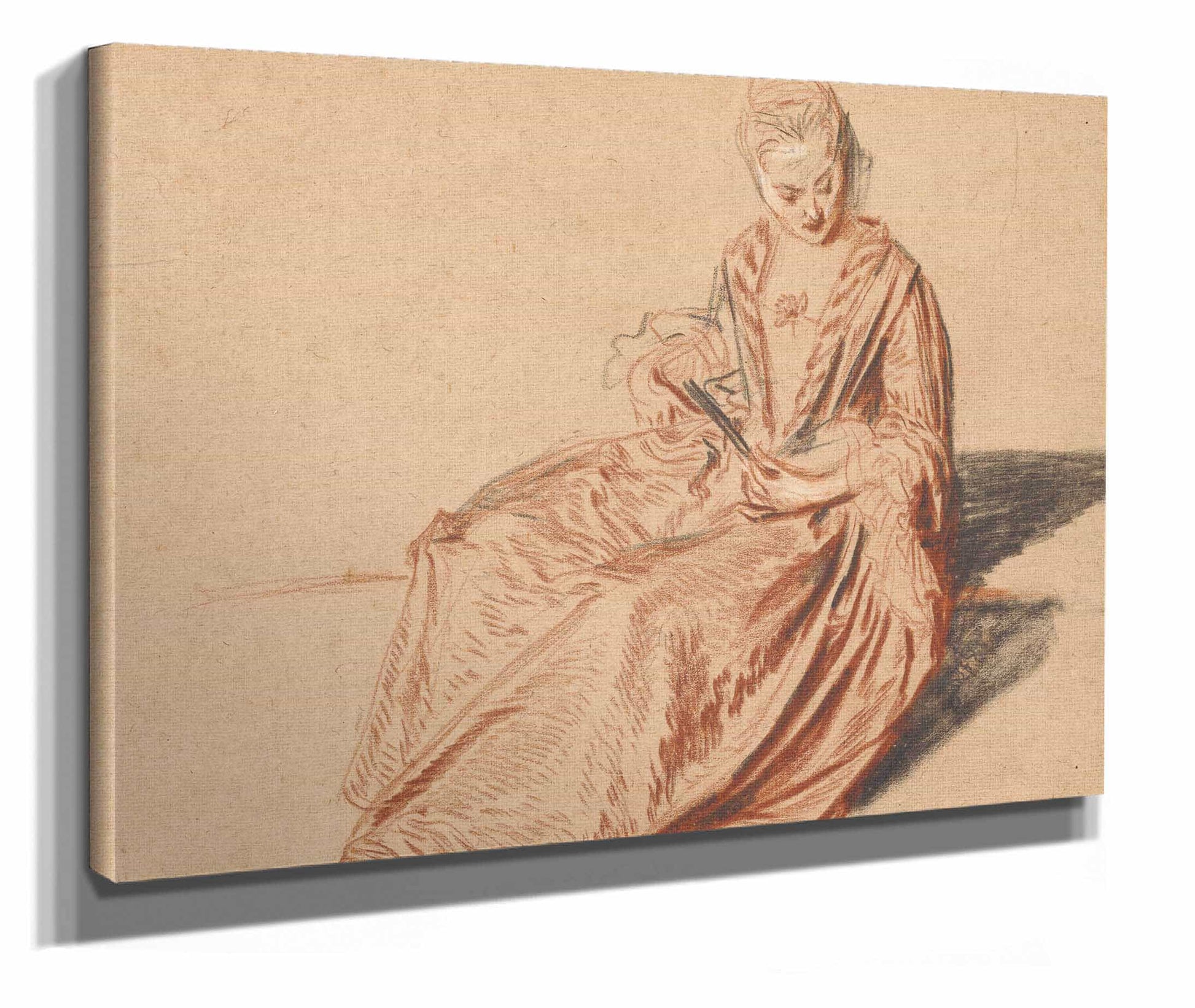 Seated Woman With A Fan by Jean Antoine Watteau