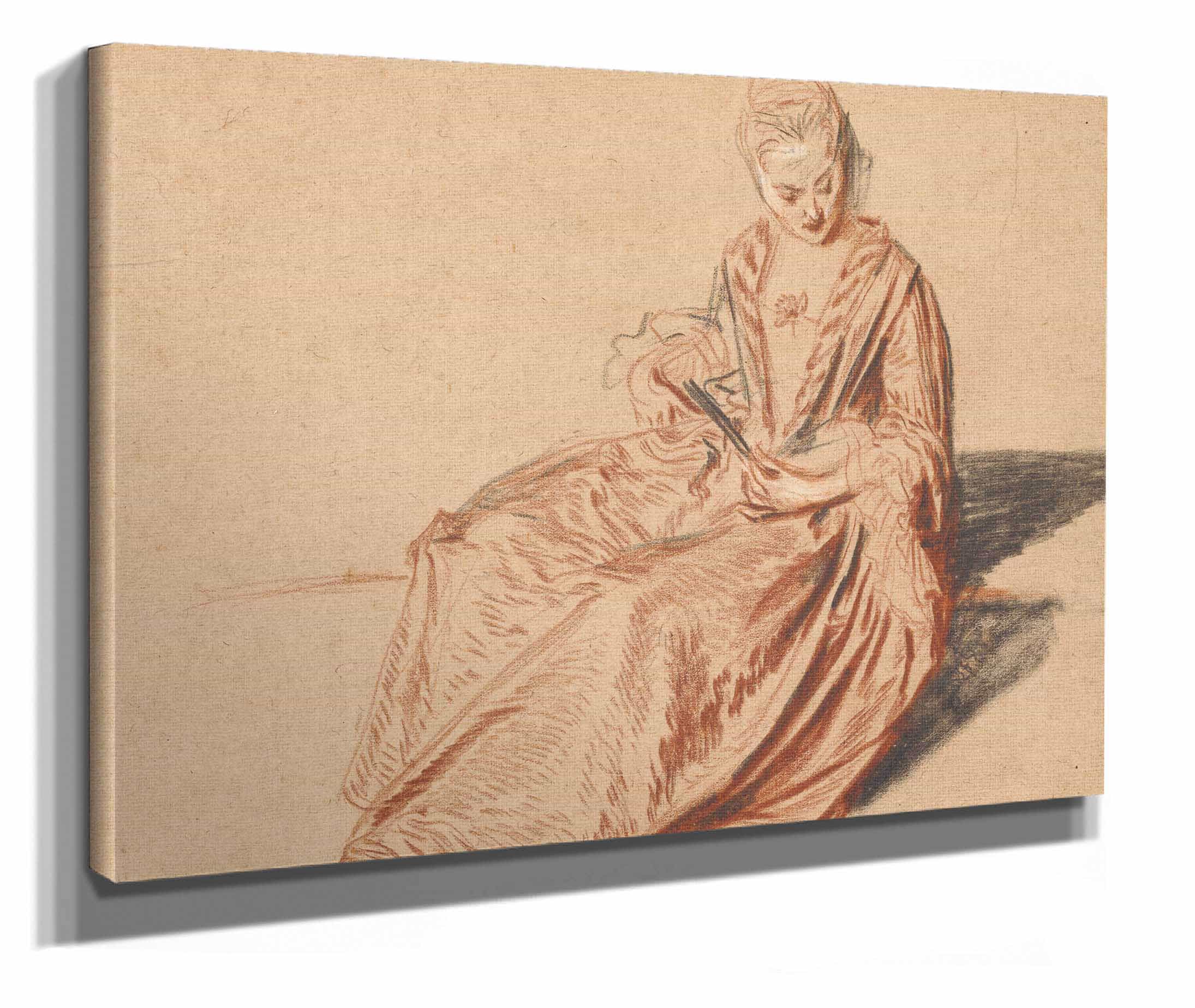 Seated Woman With A Fan by Jean Antoine Watteau