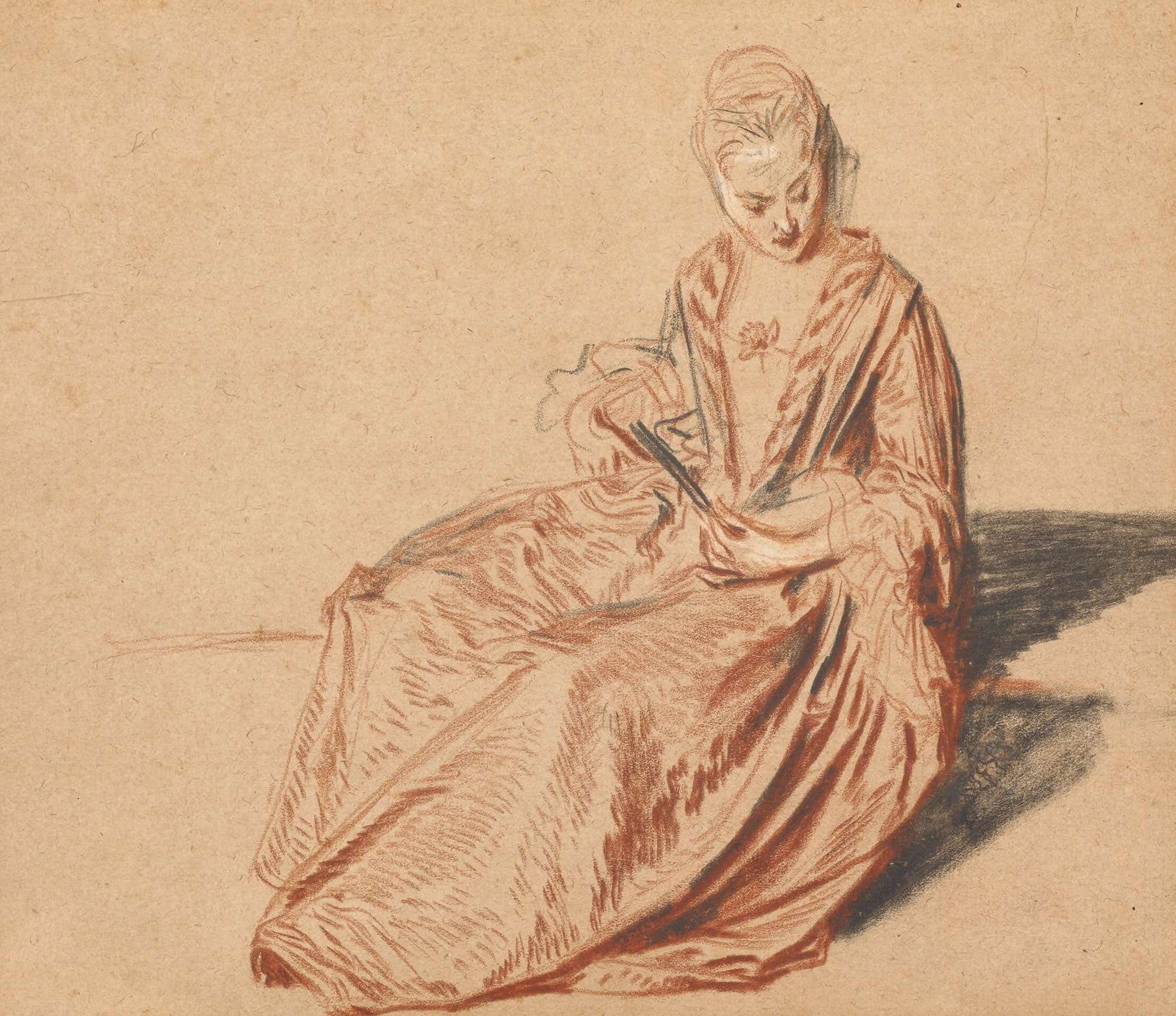 Seated Woman With A Fan by Jean Antoine Watteau