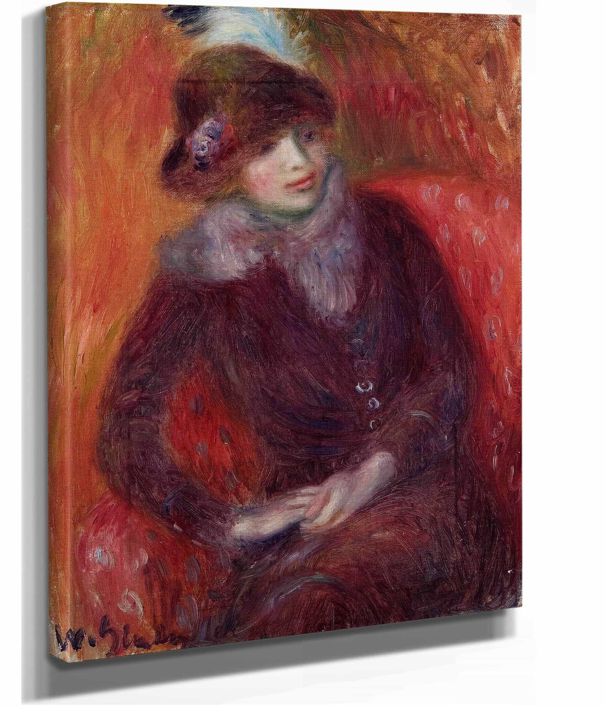 Seated Woman With Fur Neckpiece And Red Background by William James Glackens