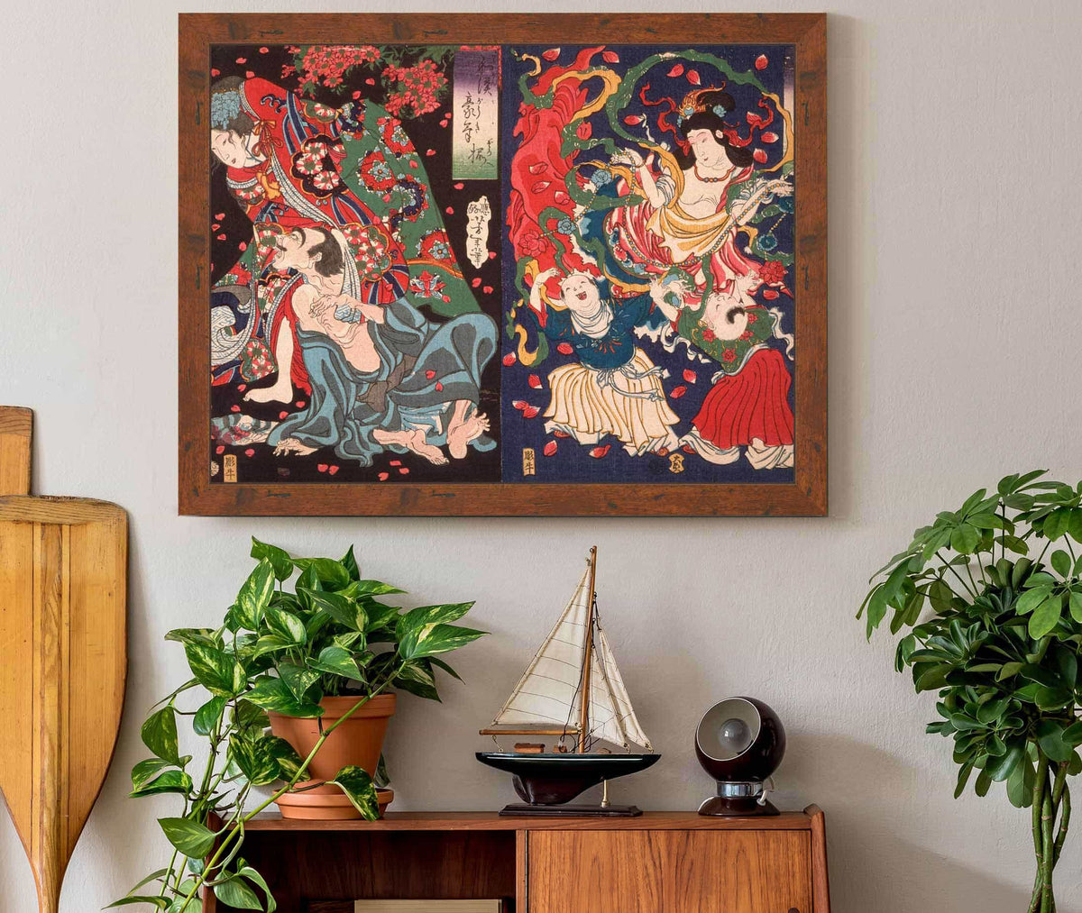 Seigen And Sakurahime Angel With Two Children by Tsukioka Yoshitoshi