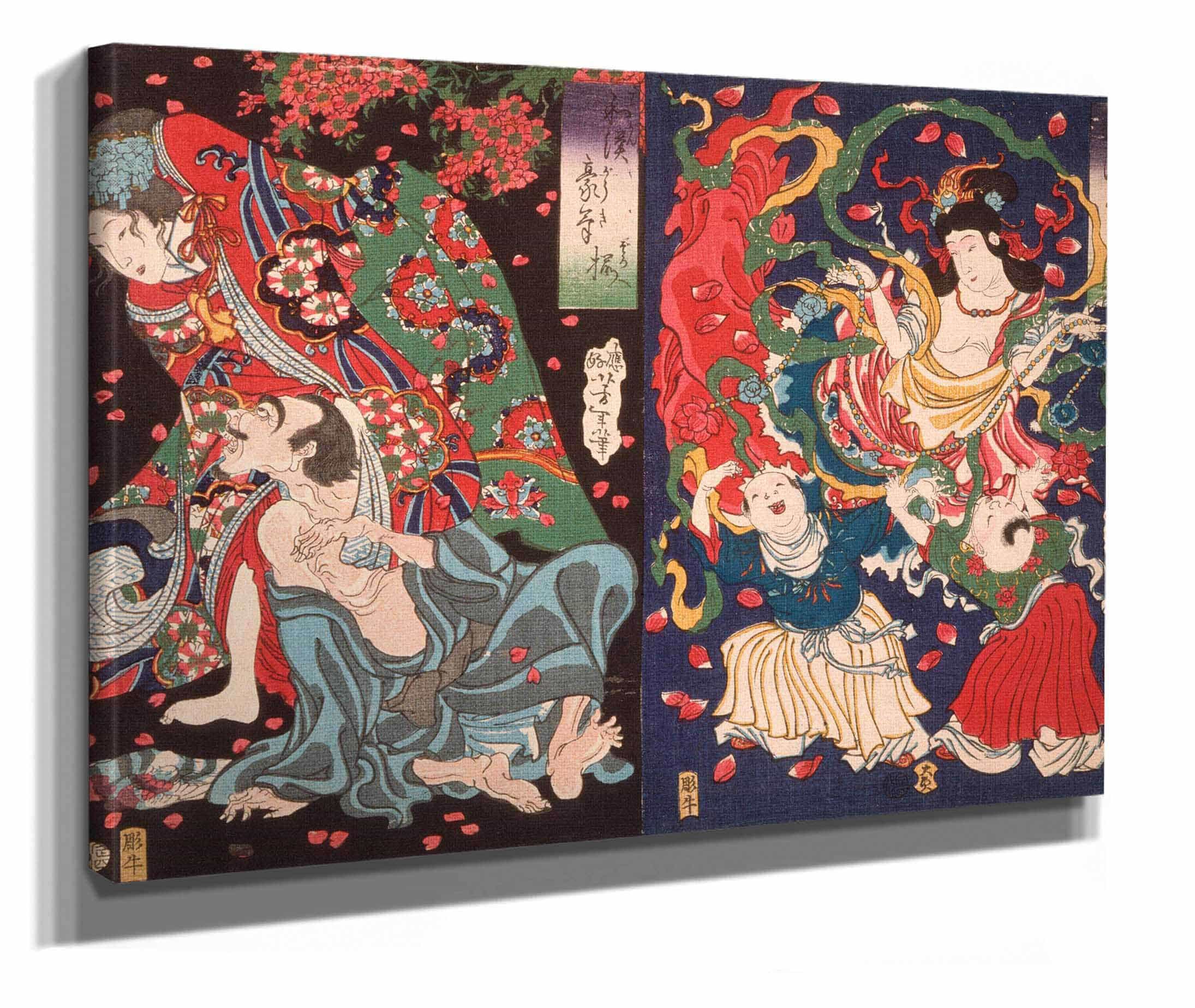 Seigen And Sakurahime Angel With Two Children by Tsukioka Yoshitoshi