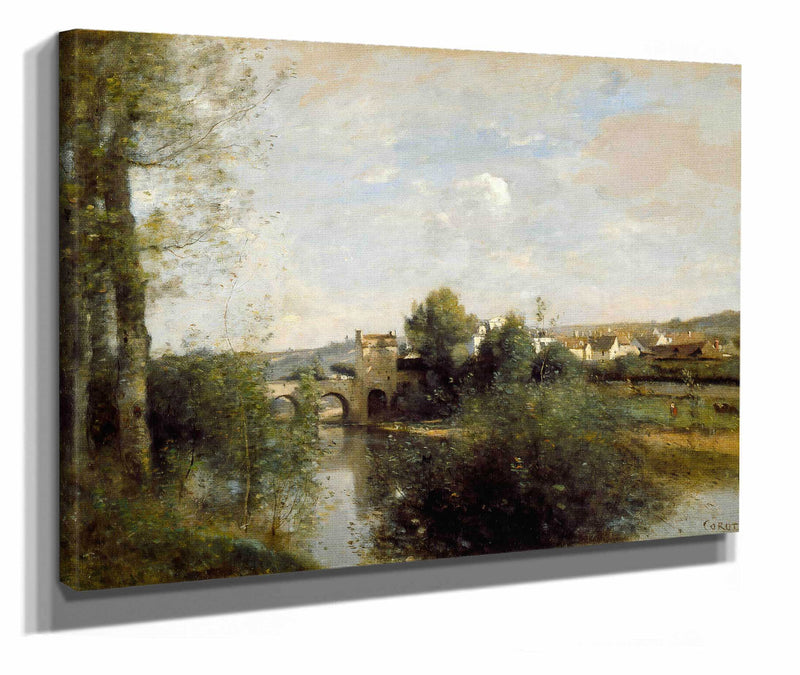 Seine And Old Bridge At Limay by Jean Baptiste Camille Corot
