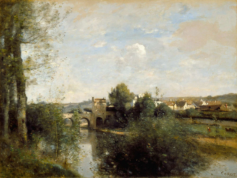 Seine And Old Bridge At Limay by Jean Baptiste Camille Corot