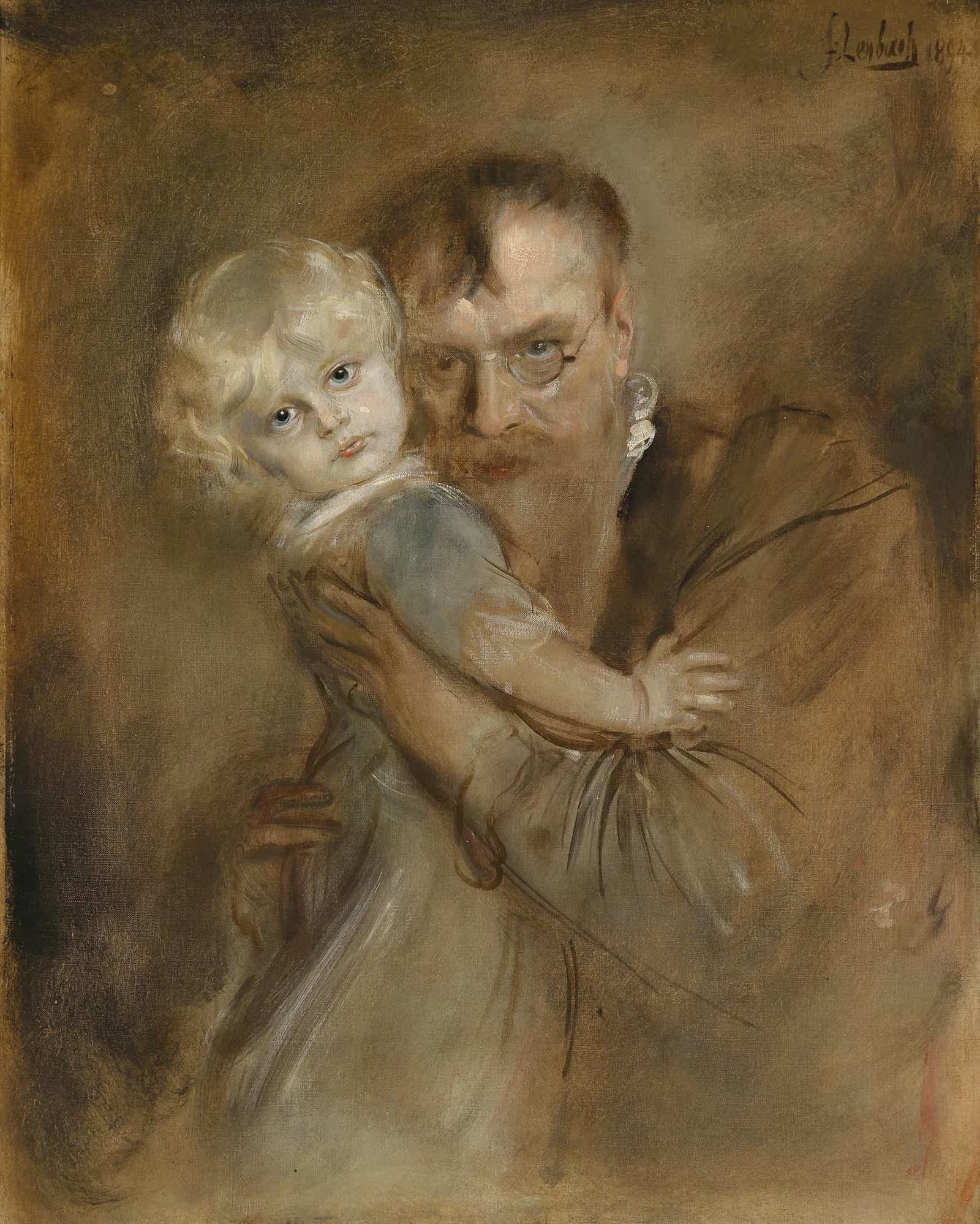 Selbstportrait Mit Tochter Marion by Franz Von Lenbach
