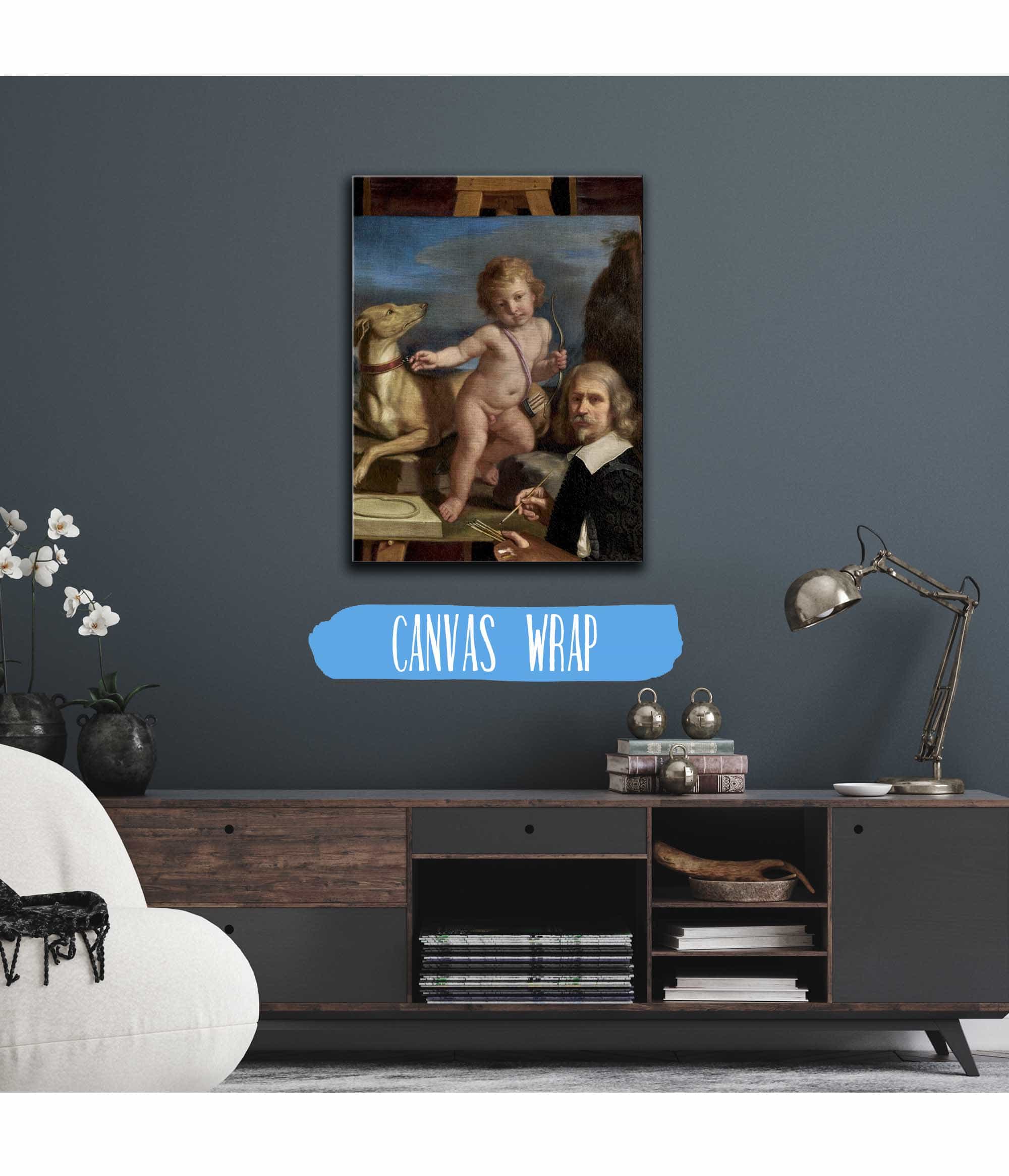 Self Portrait Before A Painting Of Amor Fedele by Guercino