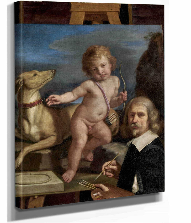 Self Portrait Before A Painting Of Amor Fedele by Guercino