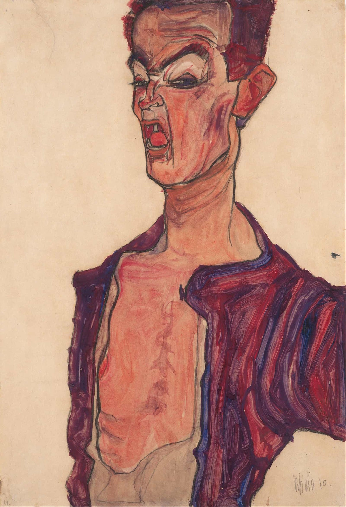 Self Portrait Grimacing by Egon Schiele