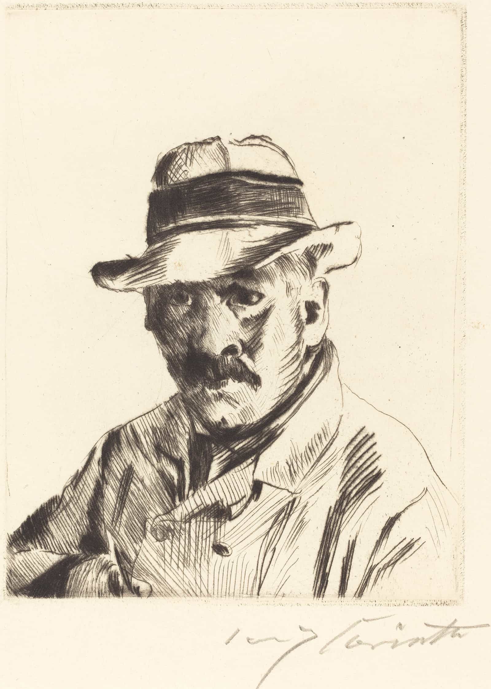 Self Portrait In A Straw Hat Selbstbildnis Im Strohhut by Lovis Corinth