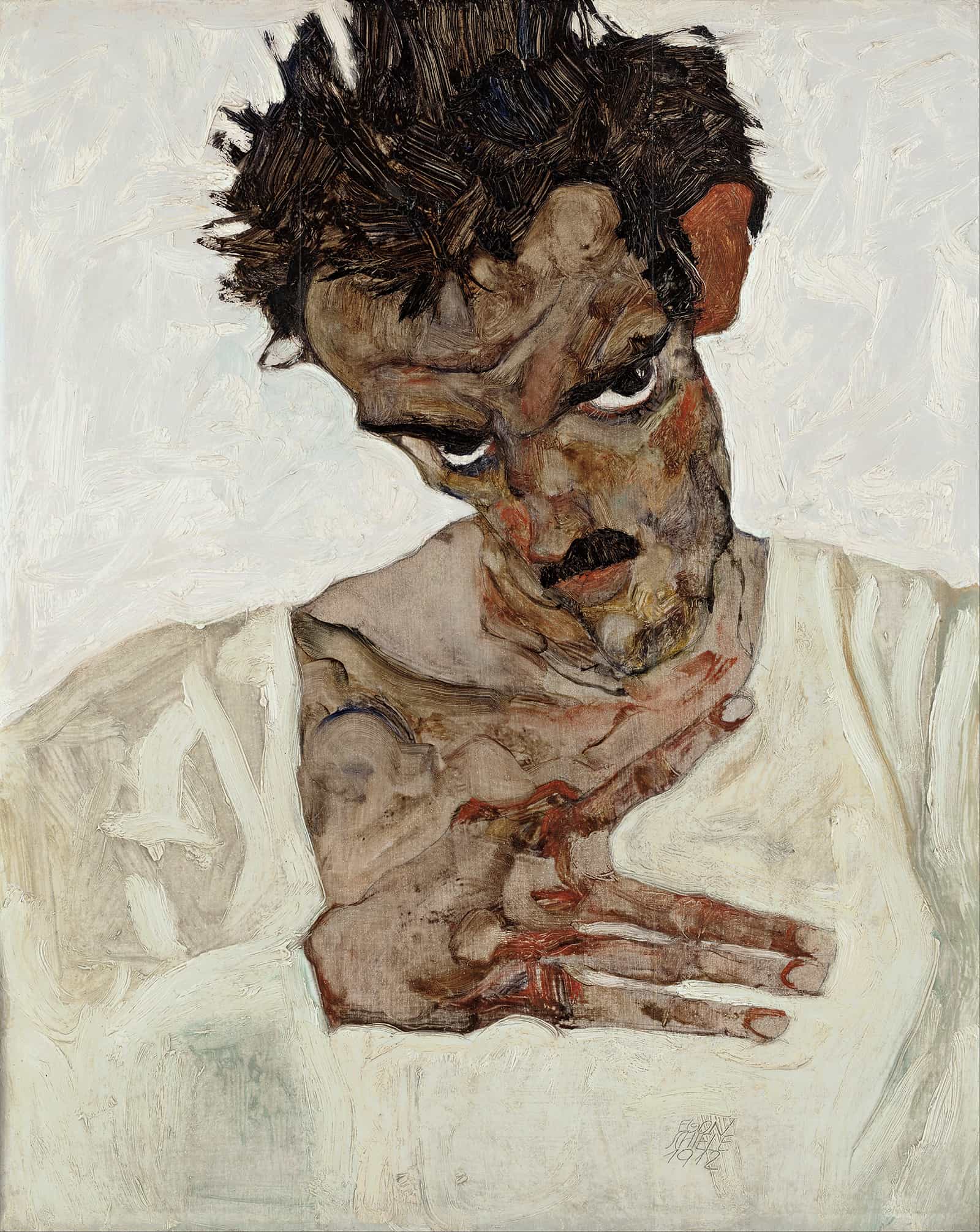 Self Portrait With Lowered Head by Egon Schiele